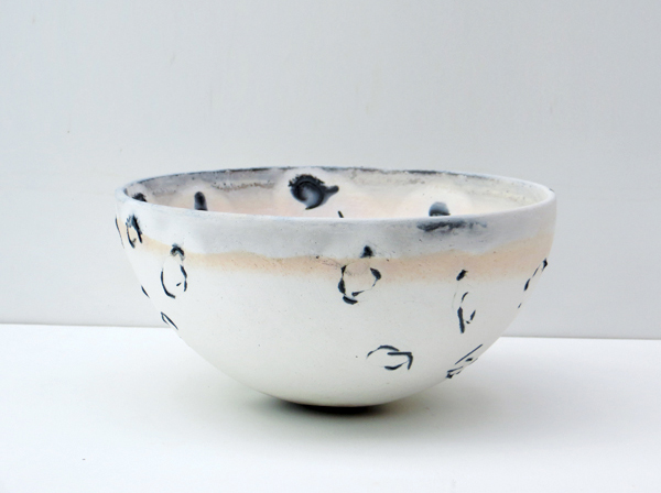 6 Bowl from the Containing Time installation, 6 in. (15 cm) in height, handbuilt double-walled vessels, made of a mixed porcelain and stoneware clay body, burnished, saggar fired to 1940°F (1060°C), 2014.