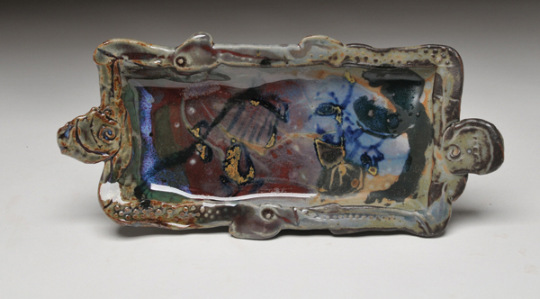 2 Tray, 9 in. (23 cm) in length, handbuilt stoneware, glaze painting, fired to cone 10 reduction, 2013.