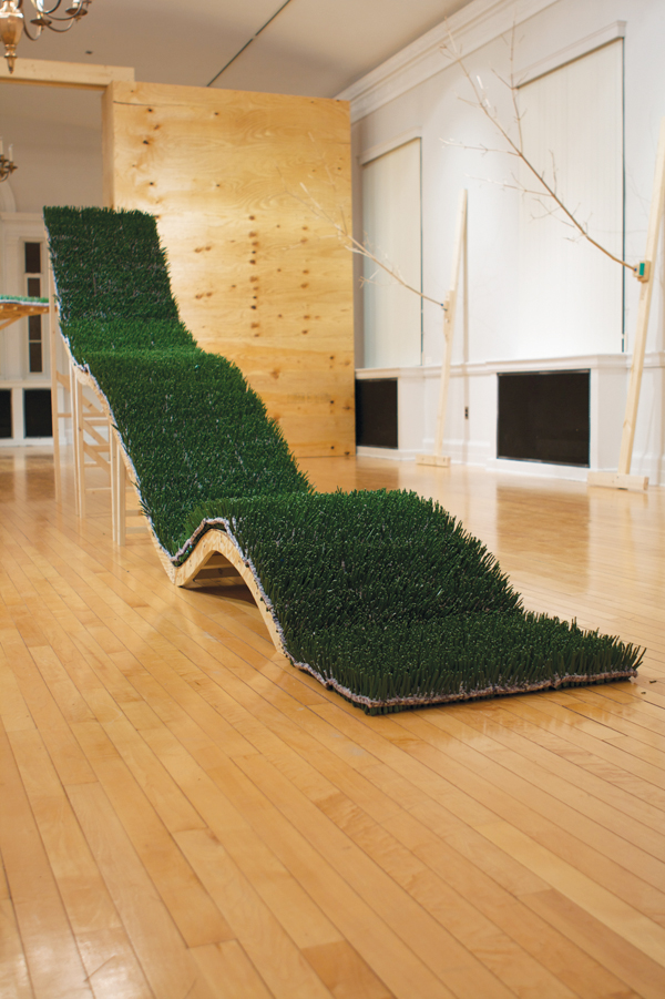 5 Home Slice–Preserve (Installation view), 16 ft. 3 in. (4.9 m) in length, cast feldspar, wood, carpet padding, 2008.