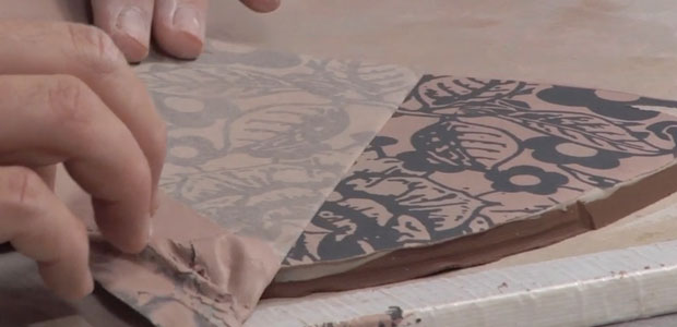 Ceramic Stencil and Monoprinting Techniques on a Slab