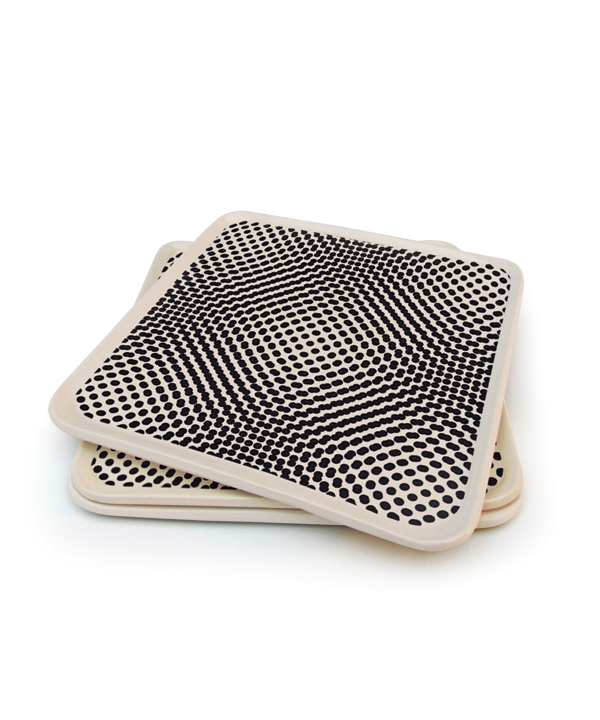 3 Serving plates, 7¾ in. (20 cm) in length, ball clay, fired to 1904°F (1040°C), screen printed decal fired to 1436°F (780°C), 2015.