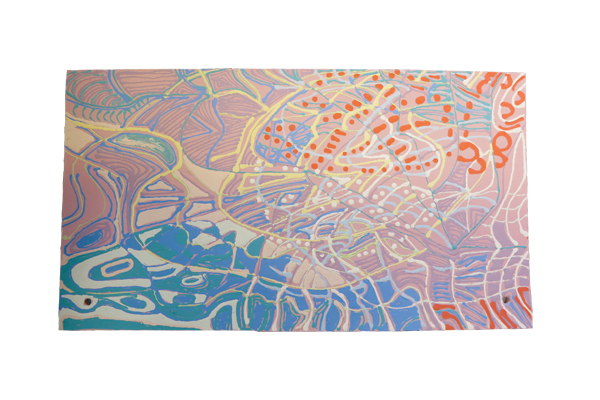Cedric Johnson’s ceramic tile, 17 in. (43 cm) in length, sculptor’s blend clay, fired to cone 05.