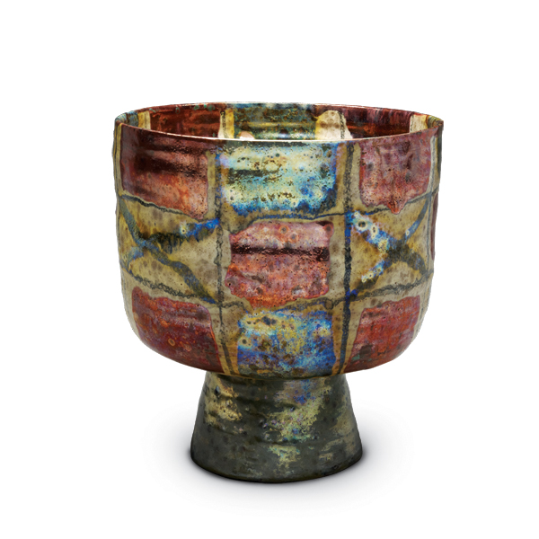 5 Beatrice Wood’s Checkerboard Luster Footed Bowl, 8½ in. (22 cm) in height, earthenware, 1962. Copyright Beatrice Wood Center for the Arts & Happy Valley Foundation. Photos: The Museum of Fine Art Houston.