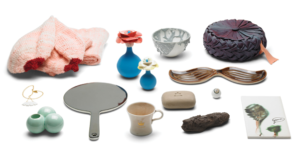 4 Claydies’ This is not a joke collection, varying dimensions, porcelain, slip, glaze, fired to cone 12, mixed media, 2013. Photo: Morgan Morell.