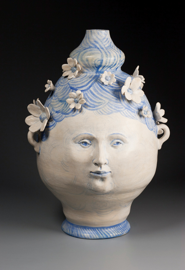 1 Cynthia Consentino’s Face Vase II: Flowers, 15 in. (38 cm) in height, stoneware, 2013.