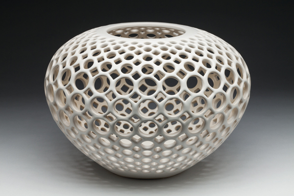 5 Lynne Meade’s round pierced vessel, 12 in. (30 cm) in height, ceramic, 2016.
