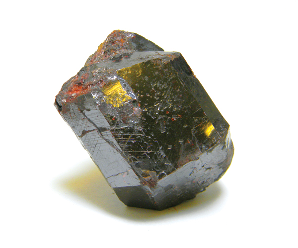 1 A rough-hewn rutile gemstone.