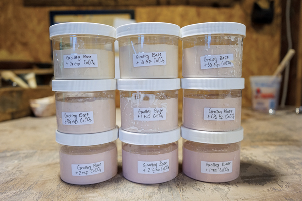 2 Labeled line blend containers: Grolleg kaolin with cobalt carbonate added.