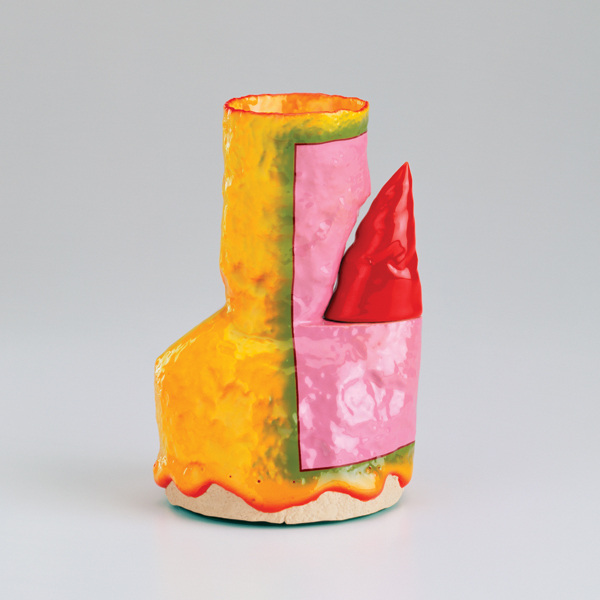 2 Ron Nagle’s Carioca Flambe, 5¾ in. (15 cm) in height, ceramic, glaze, china paint, epoxy resin, 2000. Courtesy of Matthew Marks Gallery. 