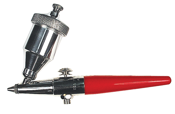 6 A Paasche air eraser, which attaches to an air compressor and sprays a stream of abrasive sand or grit under pressure to sandblast a surface. Other spray-gun like tools can be used for sandblasting.