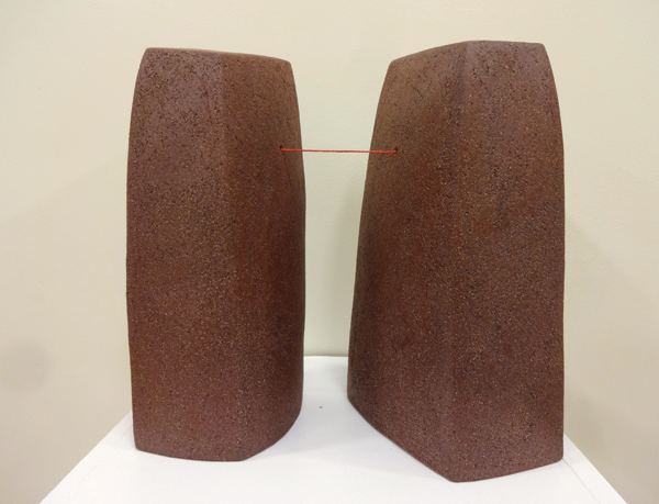 4 Susan Bernstein’s Red Threads, 15 in. (38 cm) in height, red sculpture clay, fired to cone 6, string, 2016. Photo: Lynn Gervens.