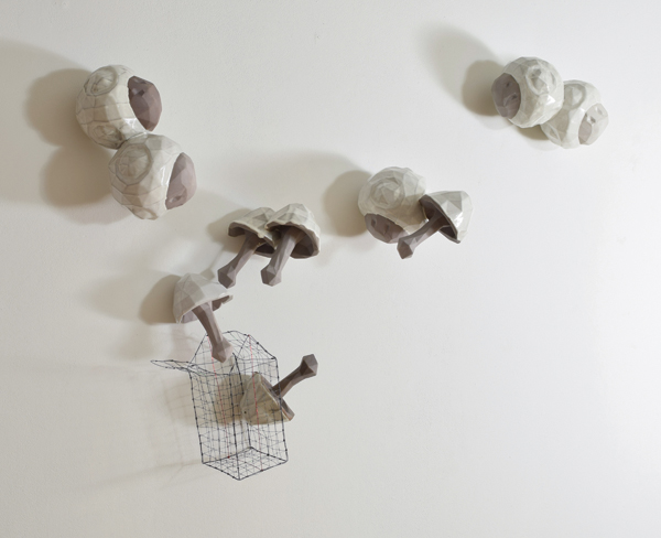 Megumi Naitoh’s Basket of Mushrooms, 4 ft. (1.2 m) in length, slip cast, 2017.