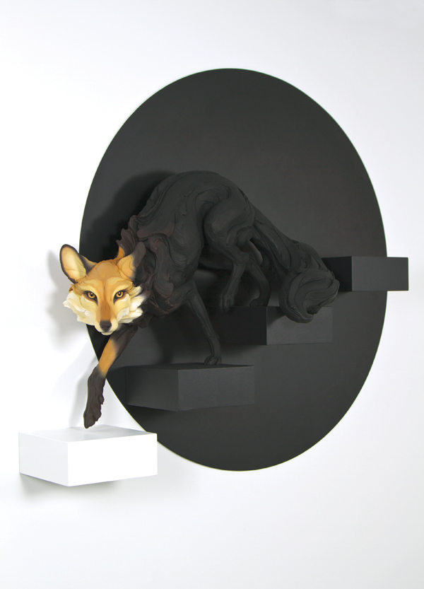 Beth Cavener’s Through an Empty Place, 5 ft. 6 in. (1.7 m) in width, stoneware, paint, 2017.