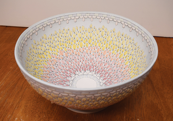Finished glazed bowl before firing.