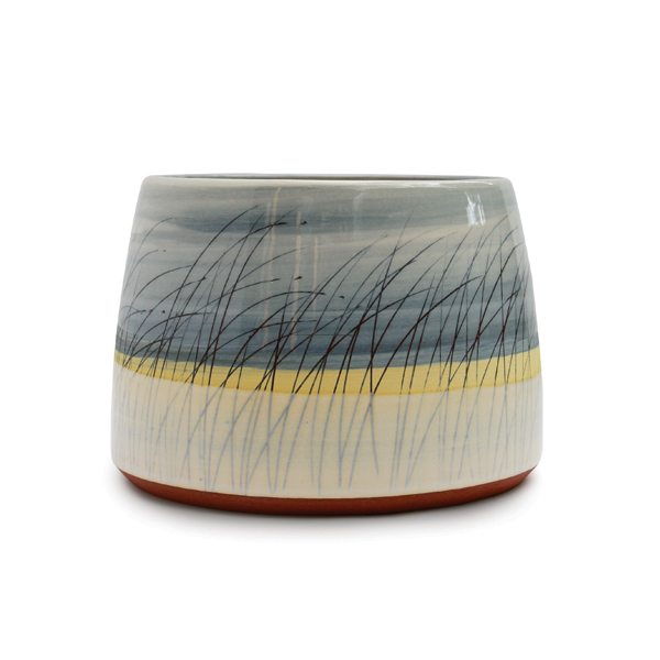 4 Karen Howarth Ceramics’ Skyline Vessel in Yellow, 7 in. (18 cm) in height, wheel-thrown Valentine Smooth Red Terracotta, colored slip, glaze, fired to 2012°F (1100°C), 2017.