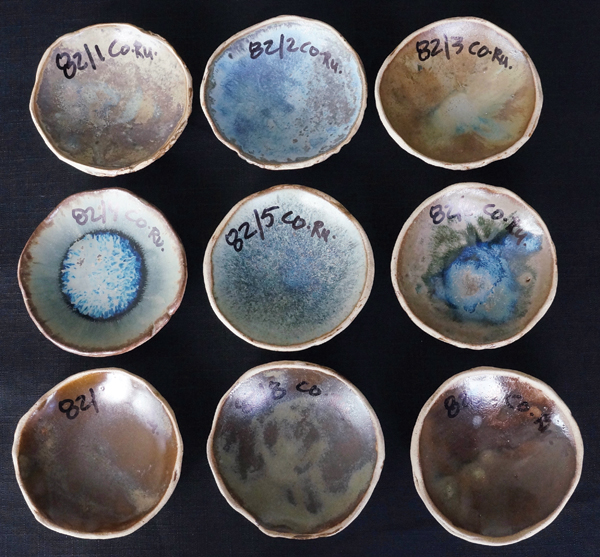6 A set of cone 6 oxidation glazes with no added wood ash.