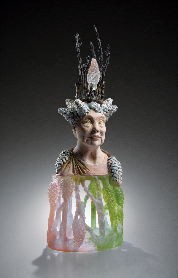 1 Crista Matteson’s Snow on Pines, 23 in. (58 cm) in height, clay, bronze, glass, 2016. Photo: Daniel Fox.