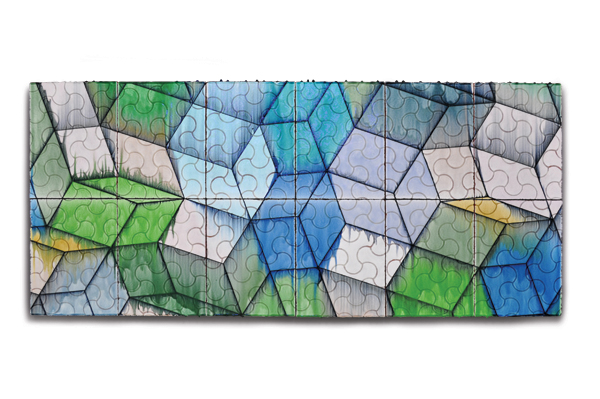 Recovered Geometry No. 15, 5 ft. 9 in. (1.8 m) in length, terra cotta, slip, glaze, fired vertically to cone 04, down fired 150°F per hour to cone 06.