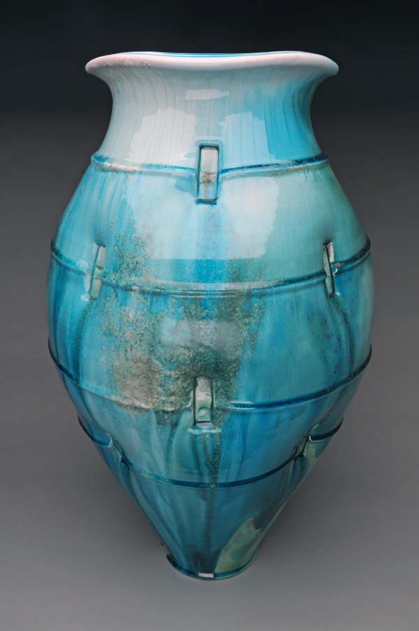 5 Keg, 27 in. (69 cm) in height, wood-fired porcelain, 2017. Fired in Dan Anderson’s Mounds Anagama.