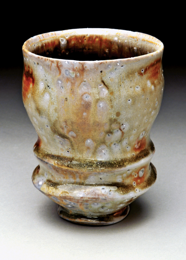 8 Yunomi, 4½ in. (11 cm )in height, wood-fired stoneware, 2017. Fired in the College of Lake County train kiln.