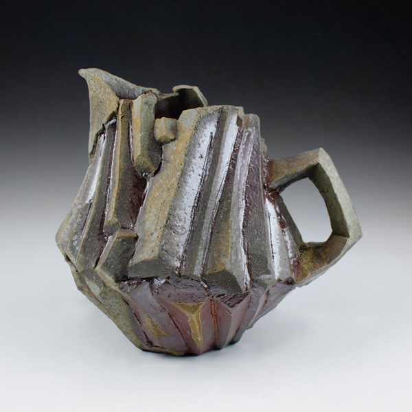 Columnar Pitcher, 11 in. (28 cm) in height, stoneware with grog, wood fired to cone 11, 2017. Photo: Joyce St. Clair Voltz.