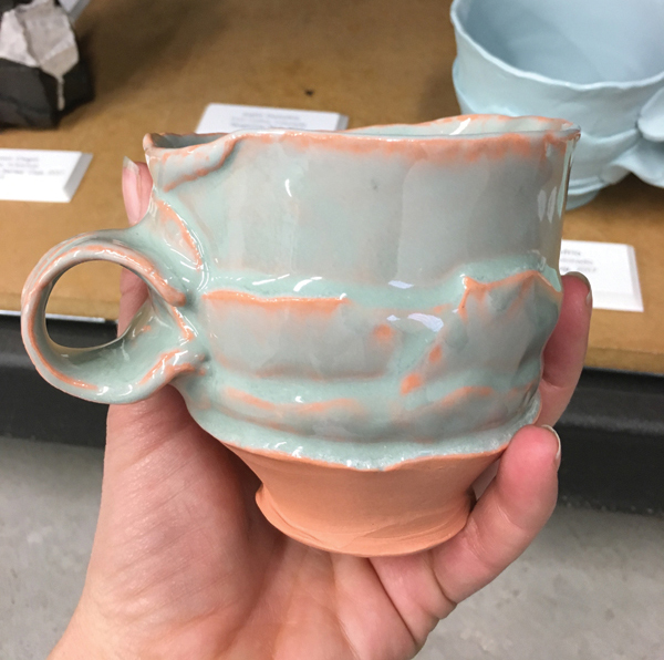 5 Justin Donofrio’s mug, colored porcelain, glaze. 