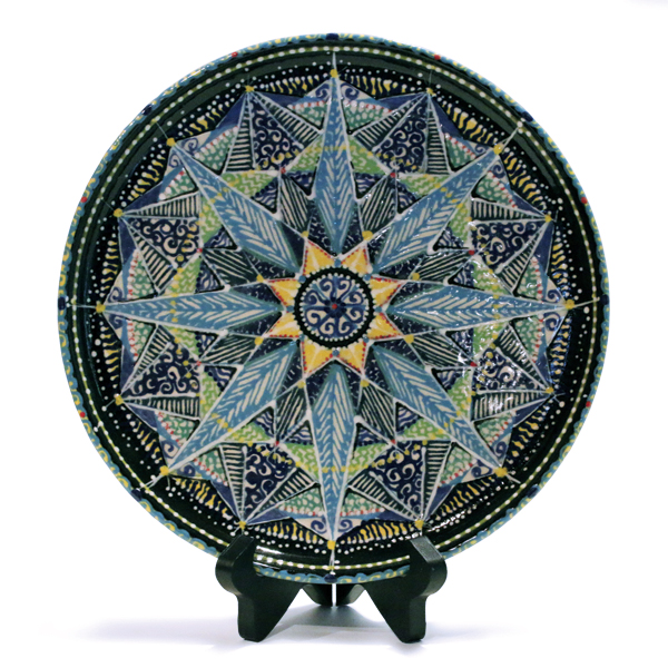 Blue Star #1761, 10¼ in. (26 cm) in diameter, White Millcreek Stoneware, Speedball underglazes, clear glaze, fired to cone 6.