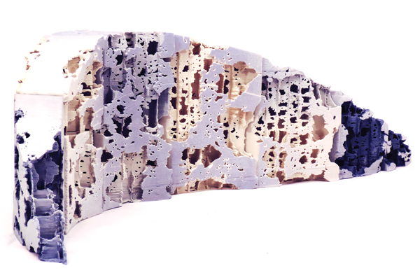 1 Blue Dreams in the Middle East Series, 25½ in. (65 cm) in length, 3D-printed porcelain, shattered and hand carved, fired to 2246°F (1230°C), 2017.