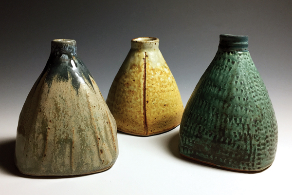 5 Bud vases, to 5 in. (13 cm) in height, stoneware, 2017.