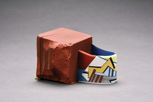 4 Merrie Wright’s Abstracted Landscape 002 (after Wadsworth), earthenware, low-fire glazes, 2017.