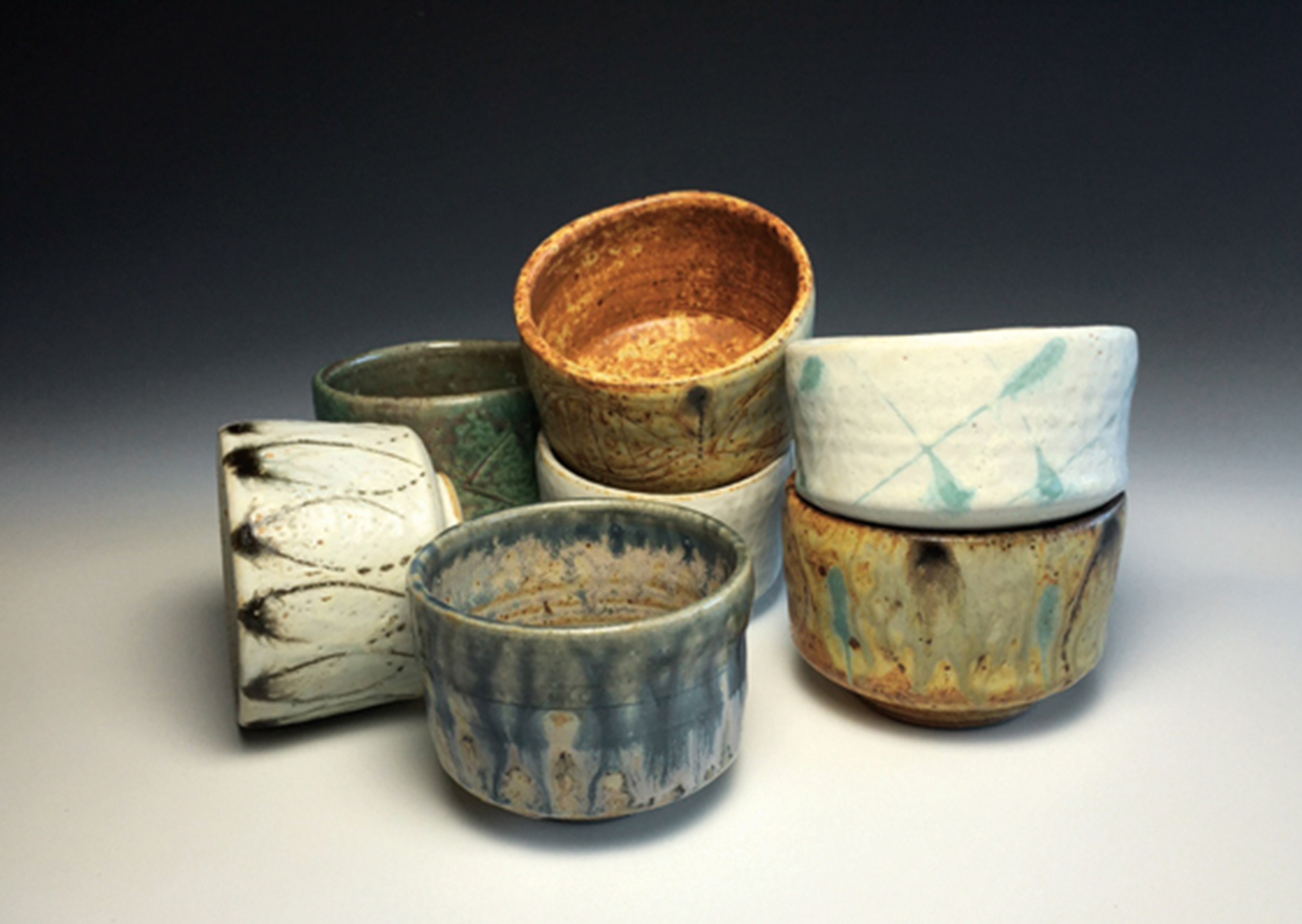 7 Teabowls, to 3 in. (8 cm) in height, stoneware, 2014.