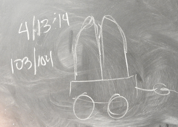 3 This was the initial chalkboard sketch for days 103 and 104. Once the piece was complete a photo was taken of it.