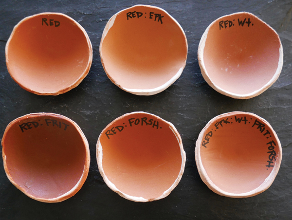 2 The same clay ball ingredients made into slips and fired to cone 06 (1828°F (998°C)).