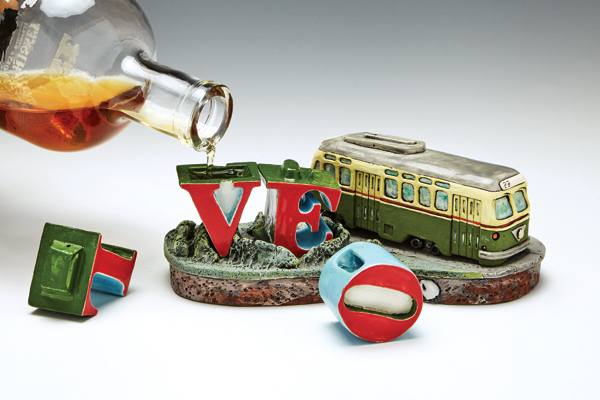 19b Carly Slade’s Philly Love Trolley (in use), 7 in. (18 cm) in height, ceramic, metal, 2018.