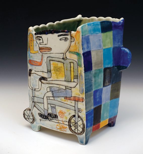 5 Kevin Snipes’ Gridlock, 8 in. (20 cm) in height, porcelain, glaze, underglaze, oxide wash, 2016.
