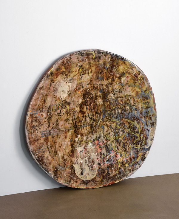 1 Marit Tingleff’s Manganese–Series 1, 30 in. (77 cm) in diameter, earthenware, slip, transparent glaze, 2017. Photo: Markus Li Stensrud.