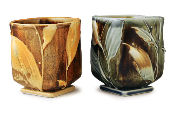 3 Greg Jahn and Nancy Halter’s square tea bowl set, 3¾ in. (9 cm) in height, Grolleg porcelain, fired to cone 10 in reduction, 2017.