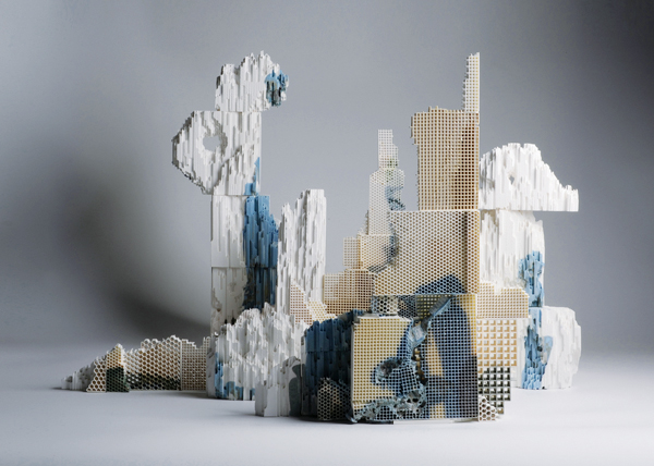 6 Jiang Yanze’s Mountains and Rivers, 5 ft. 3 in. (1.6 m) in length, abandoned ceramic honeycomb, 2018.