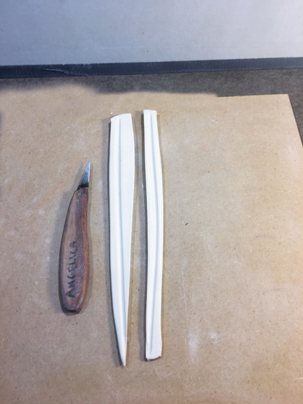 1C Lengthwise cut for overlaid handle.