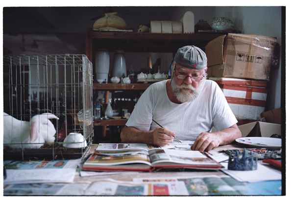 7 Roger Law in his studio, China, 2011. Photo: Michael Coulson.