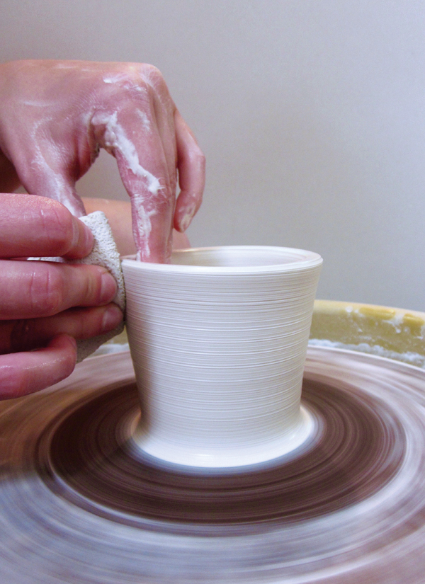 2 Throw the inner cup ½ inch shorter with a round bottom, angled wall, and wide rim.