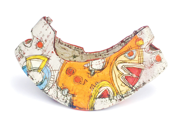 3 Rebecca Zweibel’s Clarity, 12 in. (31 cm) in width, earthenware, slip, terra sigillata, wax.