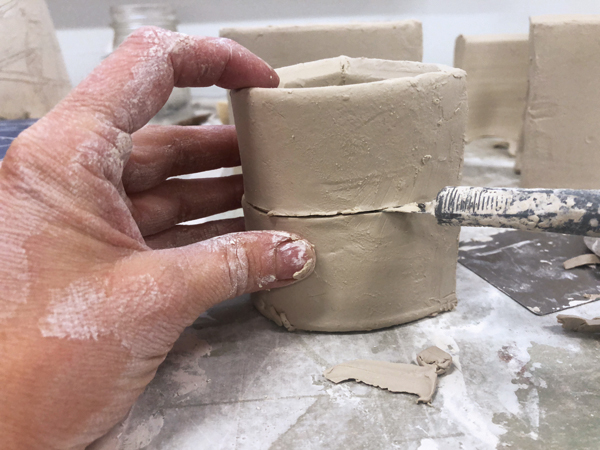 11 Slice the smaller form in half to create the shaker set.