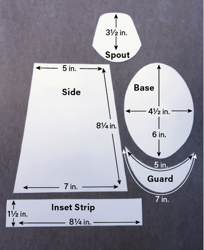 1 Pitcher template pieces and dimensions for each.