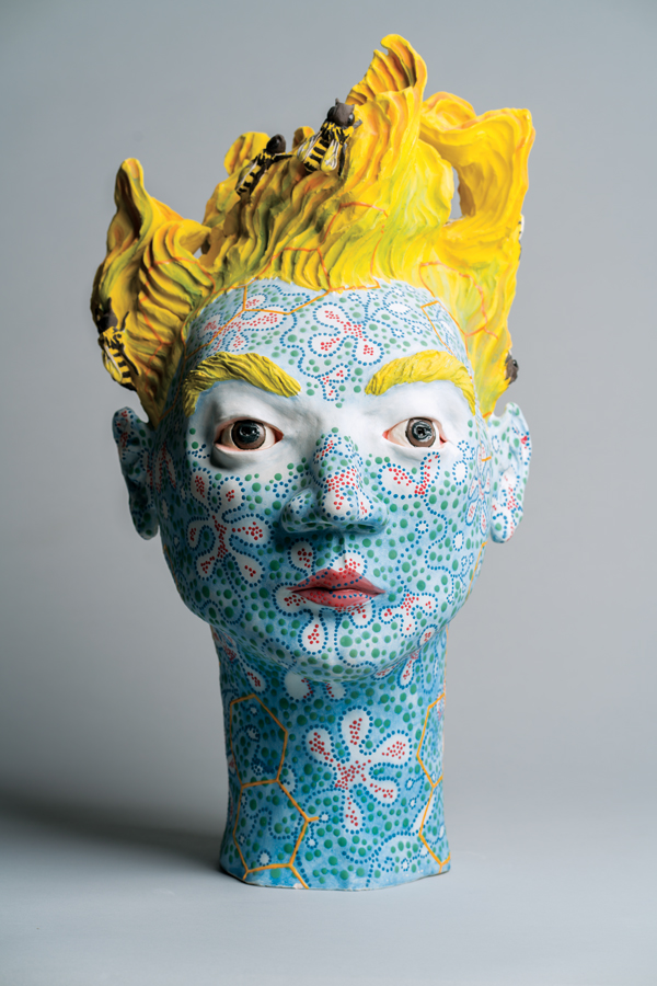 5 Cris Rivas’ A Country of My Own, 24 in. (61 cm) in height, stoneware, slip, underglaze, fired multiple times in an electric kiln. Cris Rivas is a stage-1 seller. These pieces take considerable time and energy, resulting in a strong attachment and an appropriately high price. 