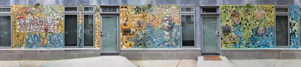 Isaiah Zagar’s mosaics at Philadelphia’s Magic Gardens, low-fire earthenware, commercial glazes, commercial tile, 2017. Photos: courtesy of Philadelphia’s Magic Gardens.
