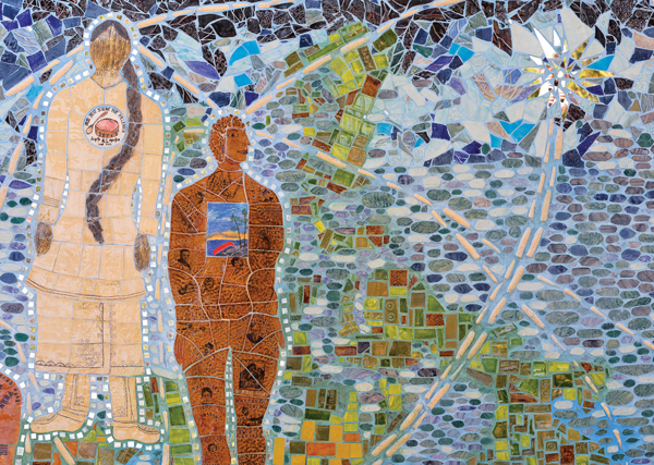 3 Segment of Canada 150 Mosaic, 10 ft. (3 m) in width, white cone-6 stoneware, 2017. Photo: Preston Gervais. Created by Susan Day and Beth Turnbull Morrish. 