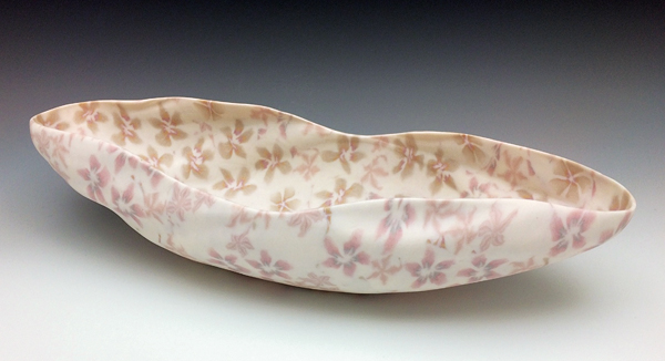 4 Cherry blossom, 14 in. (36 cm) in length, handbuilt nerikomi porcelain, fired to cone 6, 2018. Photo: Richard Skrobecki. 