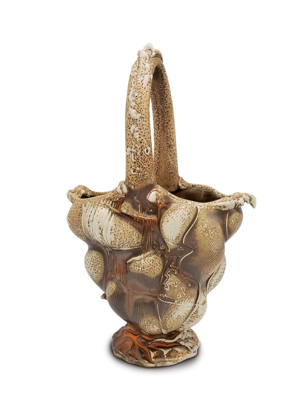 7 Eric Botbyl and Damian Grava’s basket, 15 in. (38 cm) in height, wheel-thrown and altered white stoneware, flashing slip, soda fired to cone 10, 2018. Photo: Damian Grava.