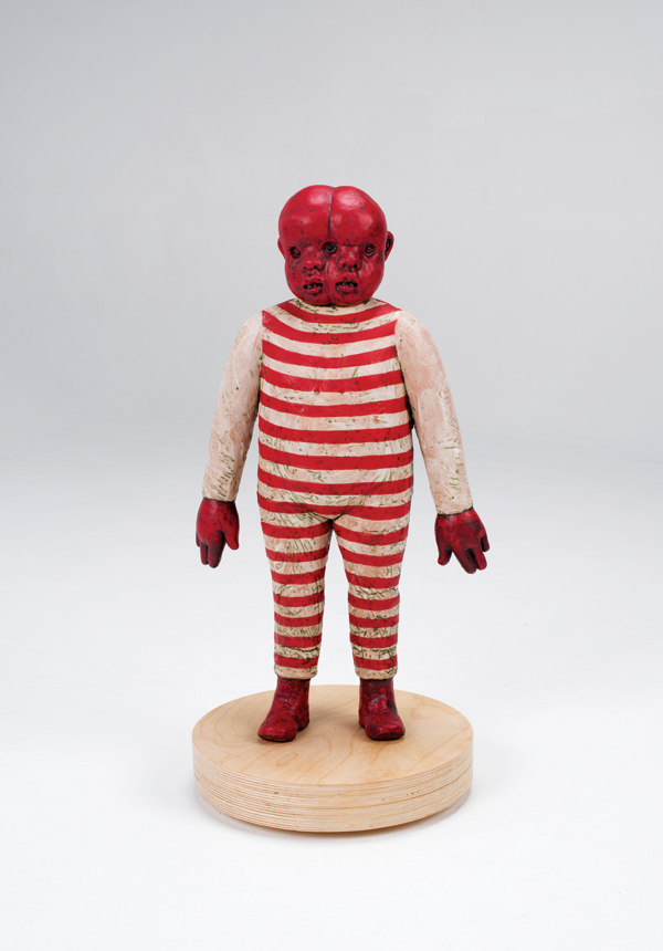 3 Red Janus Head, ceramic, wood, 2017. Photo: Ben Siegel.